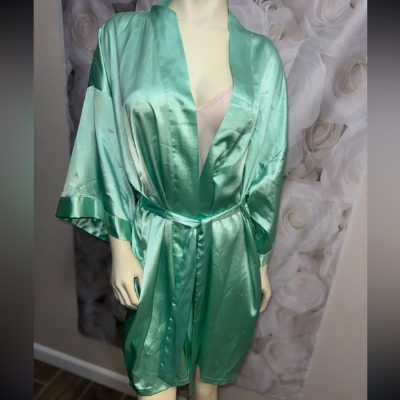 Mint Green Kimono Style Rhinestone BRIDESMAID Monogram Short Robe W Pockets M - Picture 16 of 16